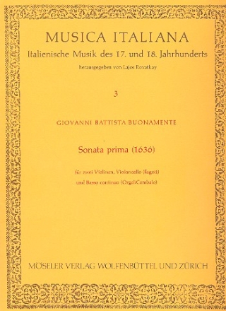 Sonata prima fr 2 Violinen, Violoncello und Bc Partitur und 3 Stimmen