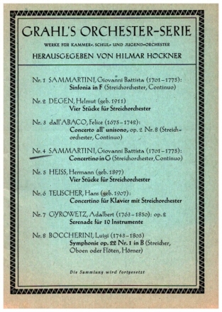 Concertino G-Dur fr Streichorchester und Bc Studienpartitur (=Partitur)