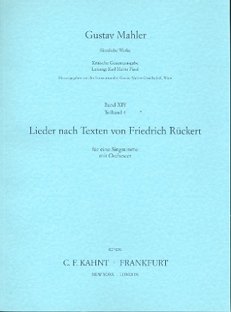 Lieder nach Texten von Friedrich Rckert fr Singstimme und Orchester Partitur
