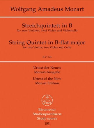 Quintett B-Dur KV174 fr 2 Violinen und Violoncello Studienpartitur