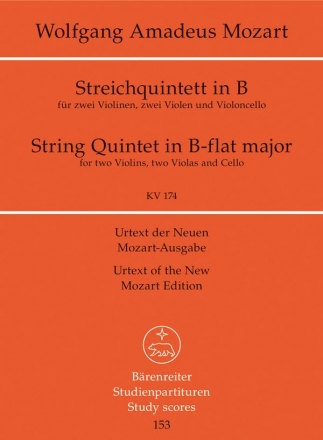 Quintett B-Dur KV174 fr 2 Violinen und Violoncello Studienpartitur