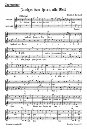 Jauchzet dem Herrn alle Welt fr 2 Soprane, 2 Violinen und Bc Chorpartitur (dt)