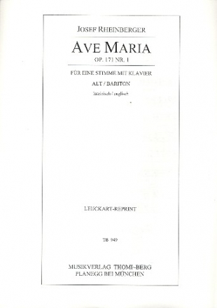 Ave Maria op.171,1 für Alt (Bariton) und Klavier Partitur (la/en)