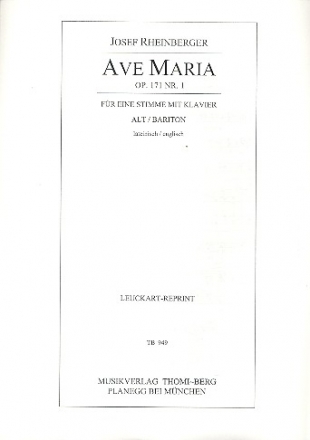 Ave Maria op.171,1 fr Alt (Bariton) und Klavier Partitur (la/en)