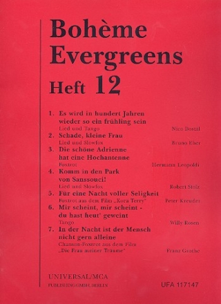 Boheme Evergreens Band 12: Album fr Gesang und Klavier