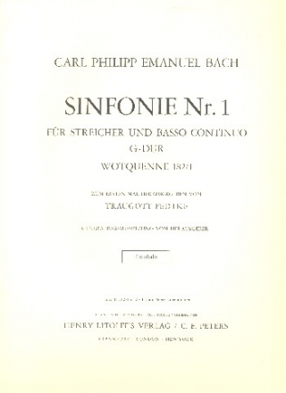 Sinfonie Nr.1 G-Dur WQ182,1 fr Streicher und Bc Cembalo