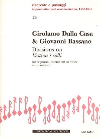 Divisions on 'Vestiva i colli' for soprano instrument (voice) and bc