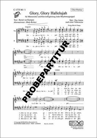Glory, Glory, Hallelujah f�r TTBB Chor und Klavier Partitur (en/dt)