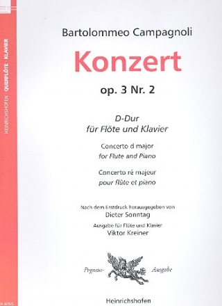 Konzert D-Dur op.3,2 fr Flte und Orchester fr Flte und Klavier