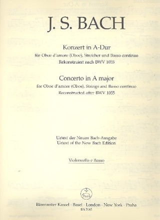 Konzert A-Dur BWV1055 fr Oboe d'amore (Oboe), Streicher und Bc Cello / Ba