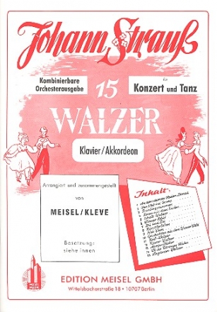 15 Walzer fr Konzert und Tanz fr Salonorchester Klavier / Akkordeon