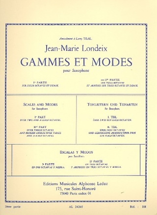 Gammes et modes vol.2 pour saxophone (sur 3 octaves) et arpegges sur 3 octaves et demie