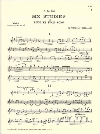 6 Studies in English Folksong for cello/violin and piano violin part only