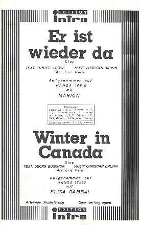 Er ist wieder da  und  Winter in Canada: fr Salonorchester