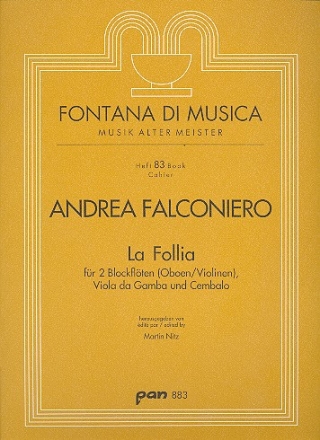 La Follia  fr 2 Blockflten (Ob,Vl), Viola da gamba und Cembalo Partitur und Stimmen