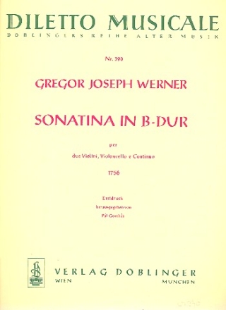 SONATINA B-DUR FUER 2 VIOLINEN, VIOLONCELLO UND BC GOMBAS, PAL, ED