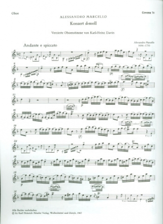Konzert d-Moll fr Oboe, Streicher und Bc Oboenstimme