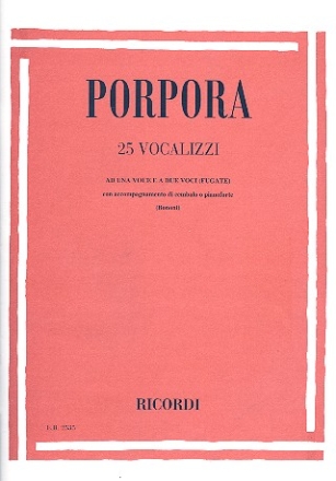 25 vocalizzi ad 1 voce e a 2 voci (fugate) con accompagnamento di cembalo o pianoforte