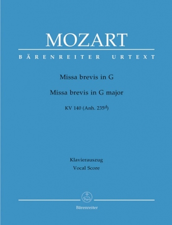 Missa brevis G-Dur KV140 fr Soli, gem Chor und Orchester Klavierauszug