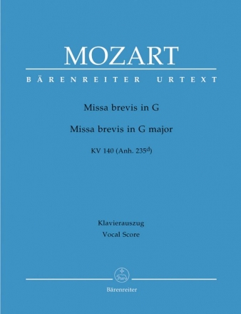 Missa brevis G-Dur KV140  fr Soli, gem Chor und Orchester Klavierauszug