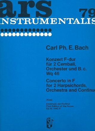 Konzert F-Dur Wq46 fr 2 Cembali, Orchester und Bc Partitur