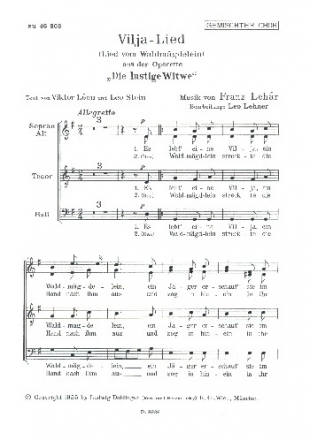 Vilja-Lied aus Die lustige Witwe fr gem Chor und Klavier Chorpartitur