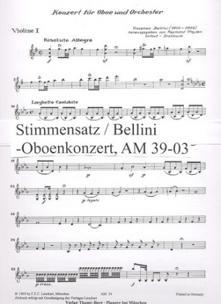 Konzert Es-Dur fr Oboe und Orchester Stimmensatz (Streicher 3-3-2-3)