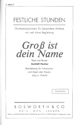 Gro ist dein Name fr Frauenchor und Orgel (Klavier) Chorpartitur