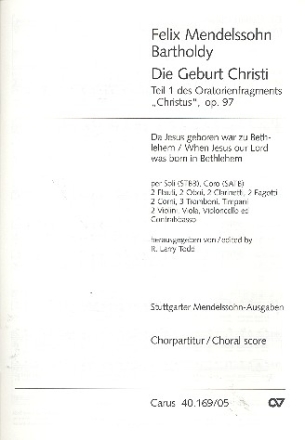 Die Geburt Christi op.97 Teil 1 Soli, Chor, Orch.  Chorpartitur Christus Teil 1