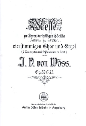 Messe zu Ehren der Heiligen Caecilie op.32,3  fr gem Chor und Orgel Partitur (= Orgelstimme)