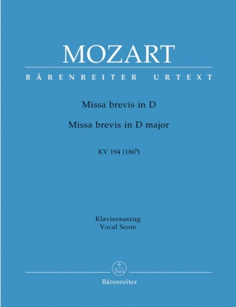 Missa brevis D-Dur KV194 fr Soli, gem Chor und Orchester Klavierauszug