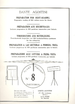 Preparation for Sight-Reading 8 Progressive reading of 600 written scores for drums