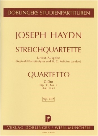 Streichquartett G-Dur op.33,5 Hob.III.41 Studienpartitur