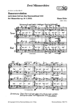 BAUERNREVOLUTION OP.14,1 FUER MAENNERCHOR A CAPPELLA   PARTITUR