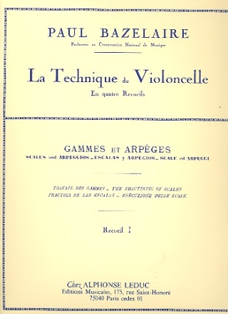 La technique du violoncelle en 4 recueils vol.1 Gammes et arpges