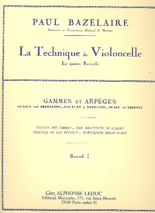 La technique du violoncelle en 4 recueils vol.1 Gammes et arpges