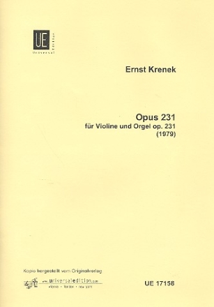 Opus 231 fr Violine und Orgel Verlagskopie