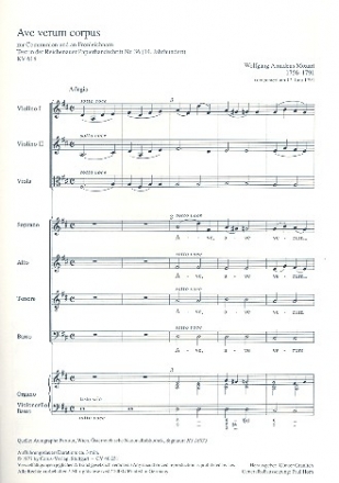 Ave verum corpus KV618 fr Chor, Streicher, Orgel Partitur
