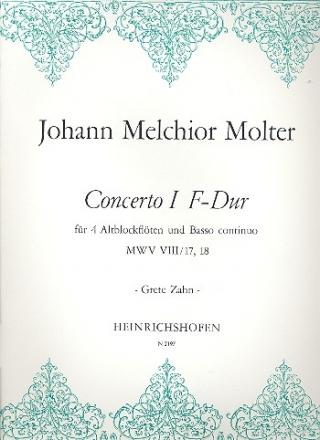 Concerto  F-Dur Nr.1 MWVVIII/17,18 fr 4 Altblockflten und bc Partitur und Stimmen