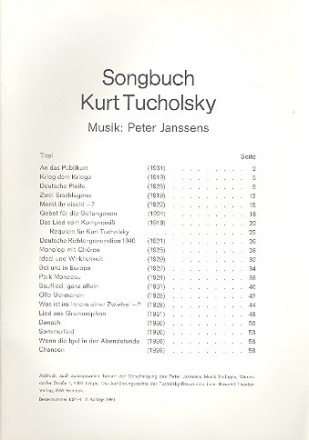 Songbuch Kurt Tucholsky fr Gesang und Klavier