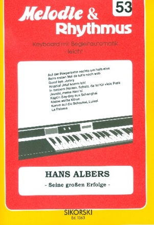 Hans Albers seine groen Erfolge fr E-Orgel / Keyboard