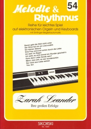 Zarah Leander ihre groen Erfolge: fr E-Orgel / Keyboard
