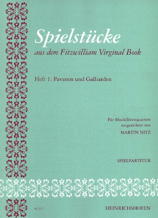 Spielstcke aus dem Fitzwilliam virginal book Band 1 fr Blockfltenquartett Partitur