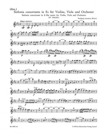 Sinfonia concertante Es-Dur KV364 fr Violine, Viola und Orchester Harmonie