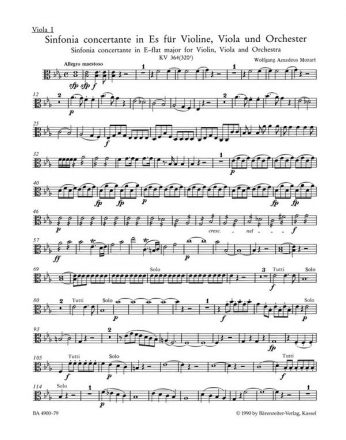 Sinfonia concertante Es-Dur KV364 fr Violine, Viola und Orchester Viola 1