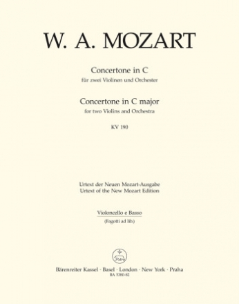 Concertone C-Dur KV190 fr 2 Violinen und Orchester Cello/Ba