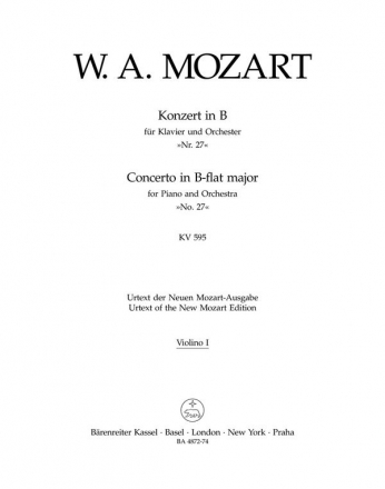 KONZERT IN B-DUR FUER KLAVIER UND ORCHESTER, KV 595, URTEXT,  VIOL. 1 VIOLINE 1