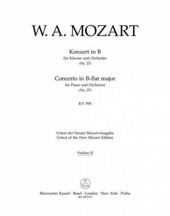 KONZERT IN B-DUR FUER KLAVIER UND ORCHESTER, KV 595, URTEXT,  VIOL. 2 VIOLINE 2