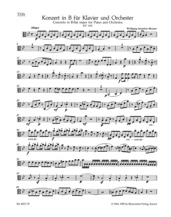 Konzert B-Dur KV595 fr Klavier und Orchester Viola