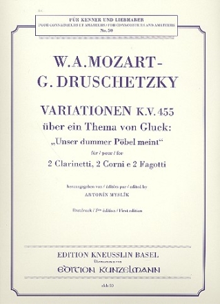 Variationen KV455 ber ein Thema von Gluck fr 2 Klarinetten, 2 Hrner und 2 Fagotte